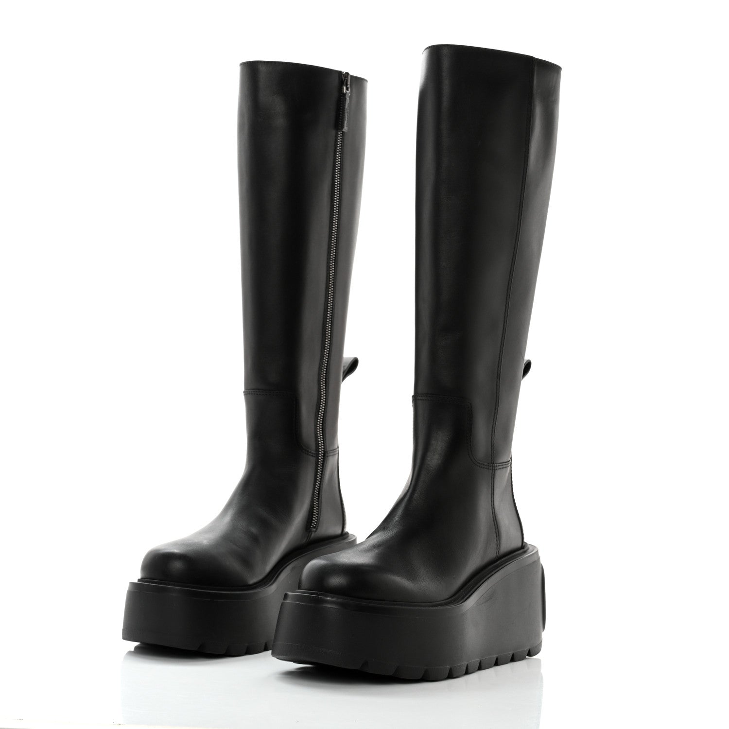 Valentino Garavani Calfskin VLOGO Uniqueform 55/85mm Flatform Knee High Boots 37.5 Black 3 of 12