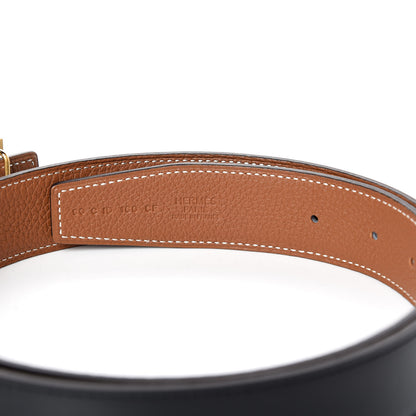 Hermes Box Togo 32mm Guilloche H Belt 90 Black Gold 5 of 8