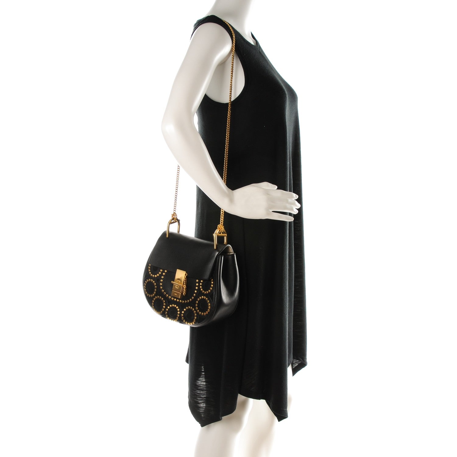 Chloe Calfskin Suede Studded Drew Shoulder Bag Black 2 of 7