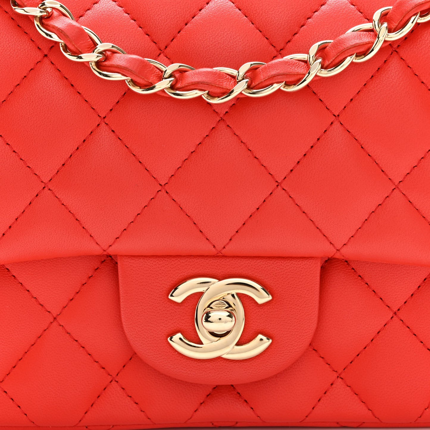 Lambskin Quilted Mini Square Flap Red