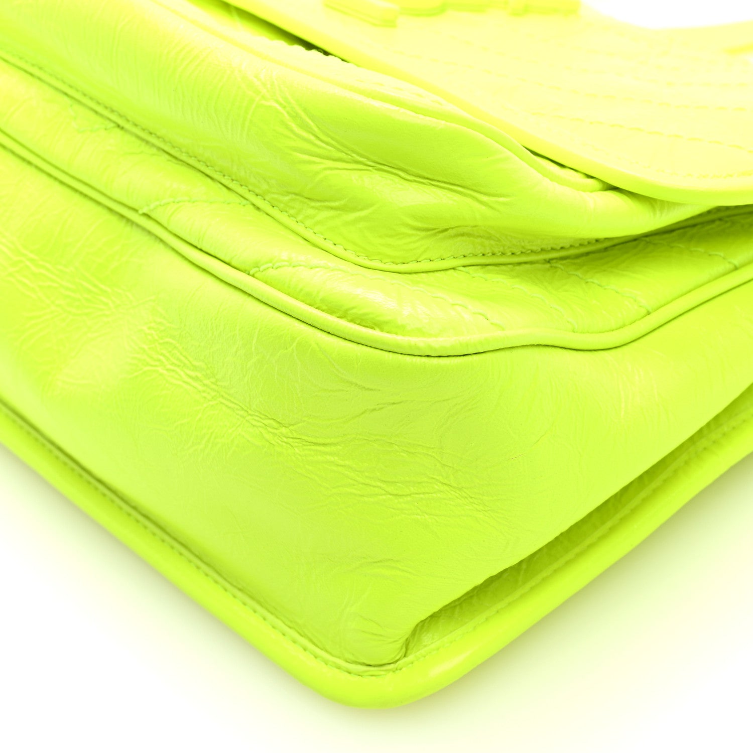 Saint Laurent Crinkled Calfskin Matelasse Monogram Medium Niki Chain Satchel Neon Yellow 9 of 9