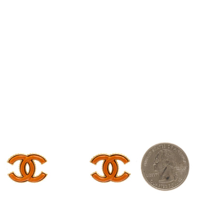 Chanel Metal Enamel CC Earrings Gold Orange 2 of 5