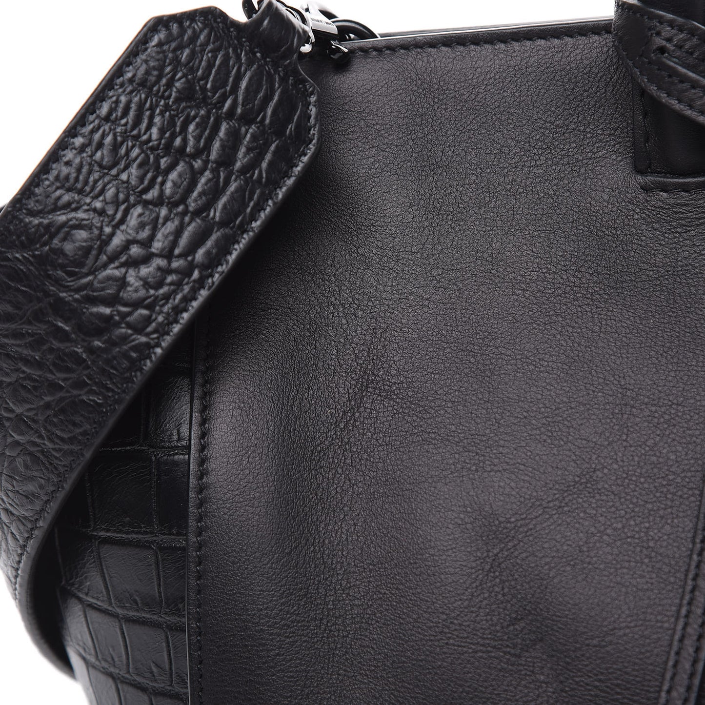 Smooth Calfskin Crocodile Embossed Small Monogram Downtown Cabas Black