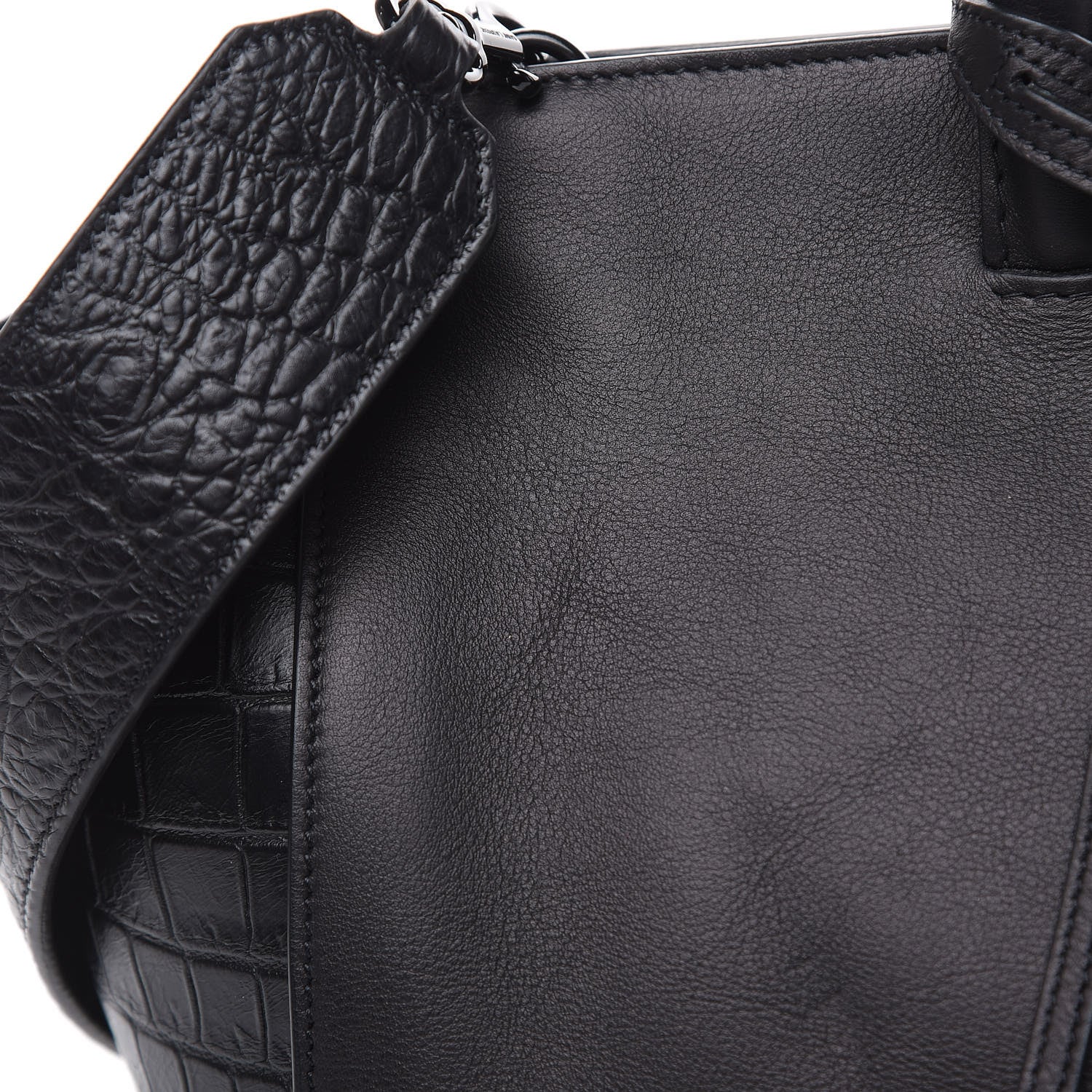 Saint Laurent Smooth Calfskin Crocodile Embossed Small Monogram Downtown Cabas Black 7 of 12