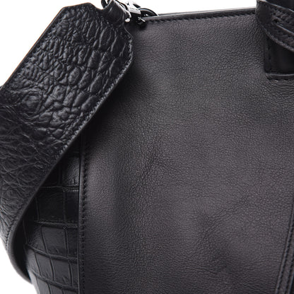 Saint Laurent Smooth Calfskin Crocodile Embossed Small Monogram Downtown Cabas Black 7 of 12