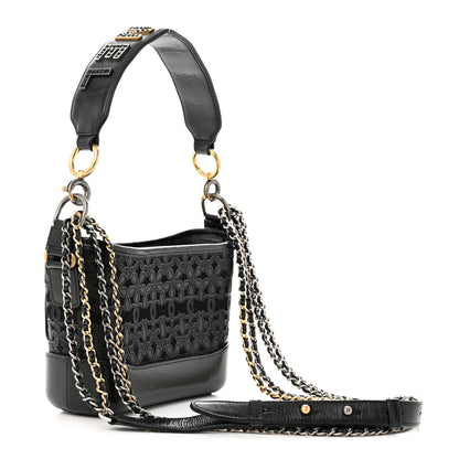 Chanel Calfskin Wool Felt Embossed Small Gabrielle Logo Hobo Black 3 of 10