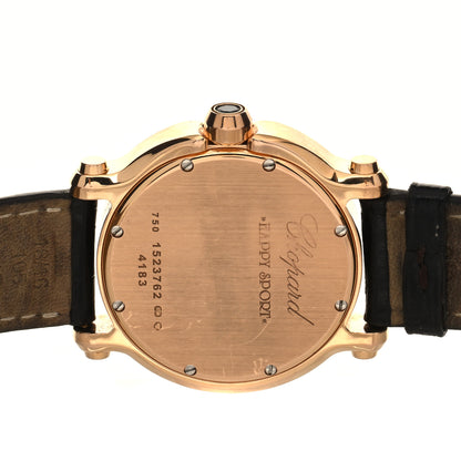 Chopard 18K Rose Gold Alligator 7 Diamond 36mm Happy Sport Quartz Watch Brown 4 of 5