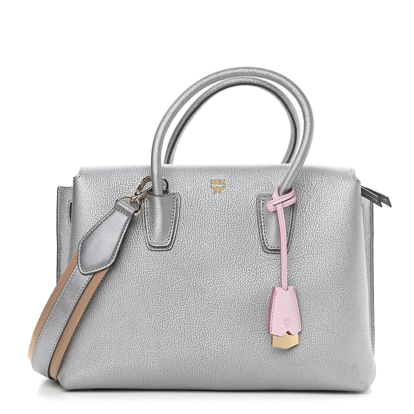 Metallic Grained Calfskin Medium Milla Tote Silver