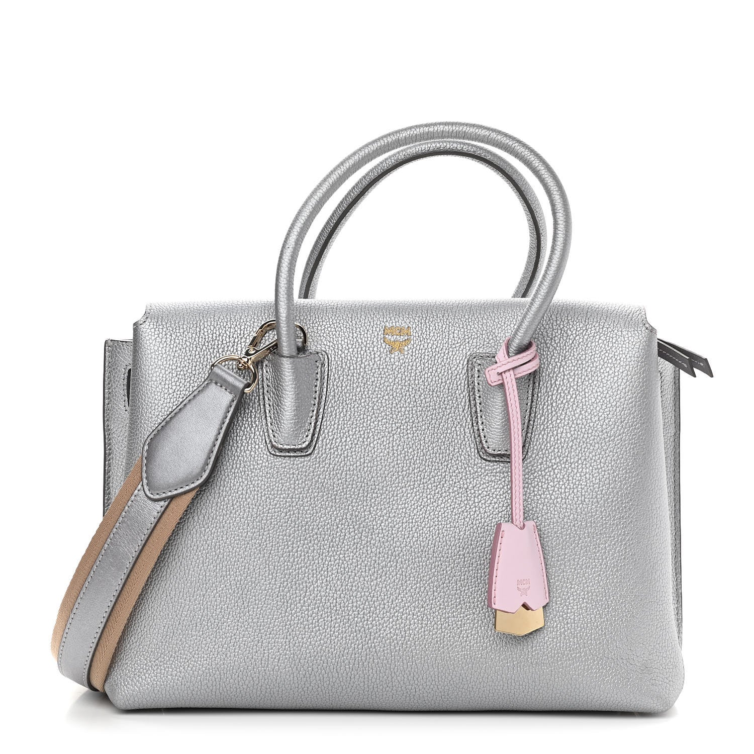 MCM Metallic Grained Calfskin Medium Milla Tote Silver 1 of 9