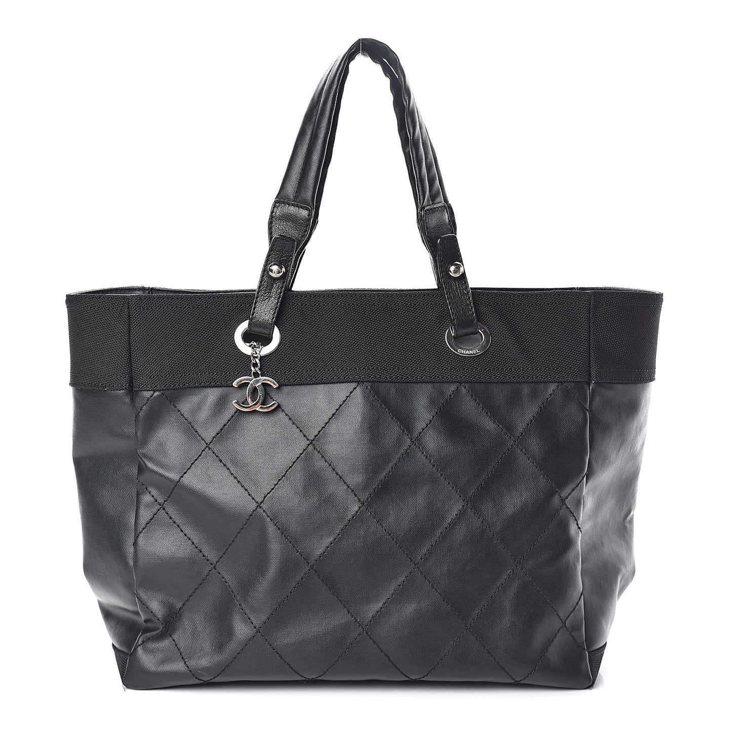 Coated Canvas Quilted Large Paris Biarritz Tote Black