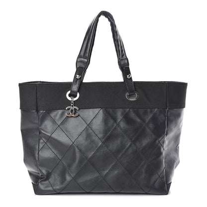 Chanel Coated Canvas Quilted Large Paris Biarritz Tote Black 1 of 10