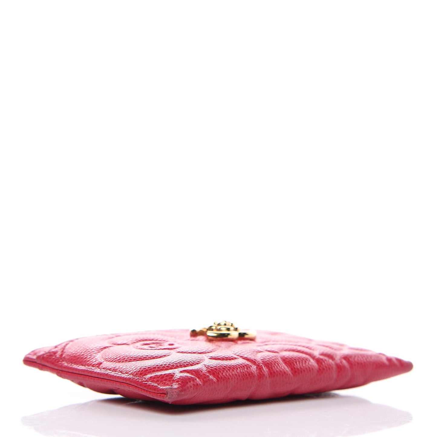 Caviar Camellia Embossed Card Holder Fuchsia