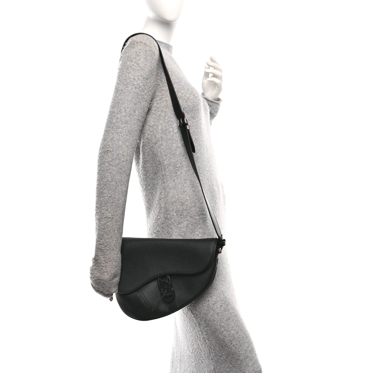 Grained Calfskin Mens Saddle Crossbody Bag Black
