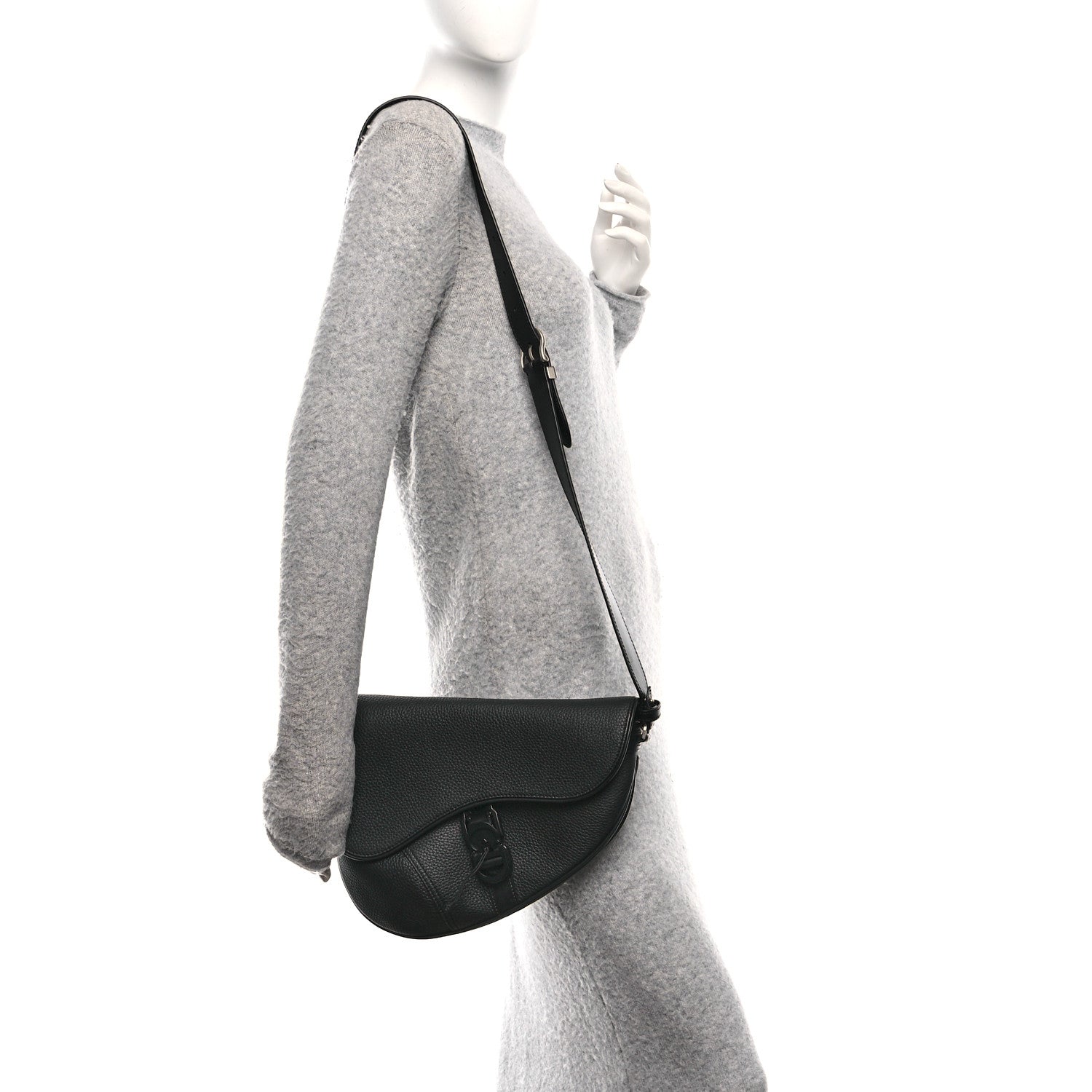 Christian Dior Grained Calfskin Mens Saddle Crossbody Bag Black 2 of 10