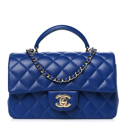 Chanel Lambskin Quilted Mini Top Handle Rectangular Flap Blue 1 of 10