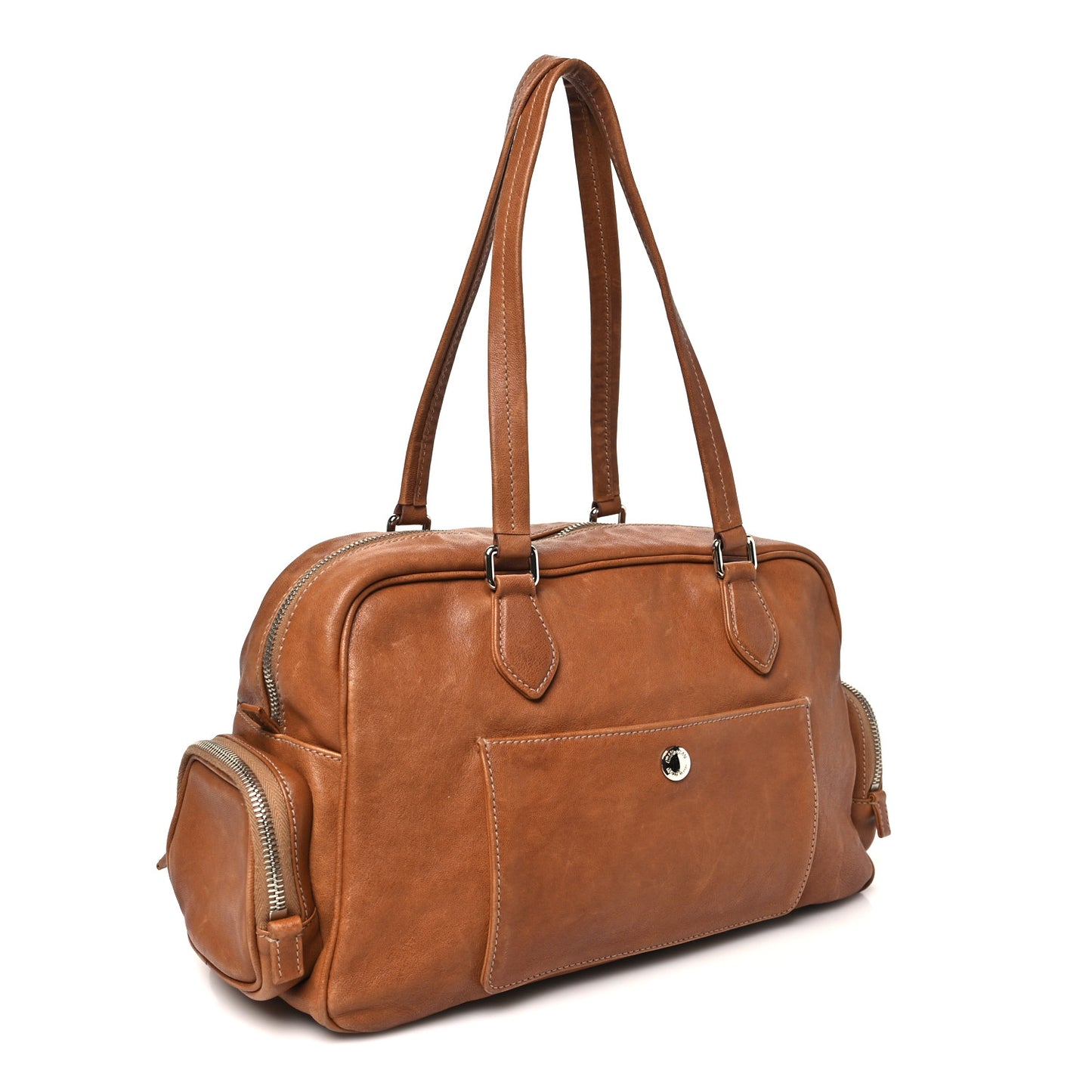 Nappa Pocket Top Handle Bag Caramel