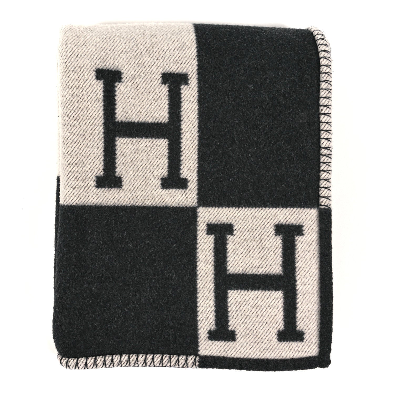 Hermes Wool Cashmere Avalon Blanket Ecru Gris Fonce 1 of 9