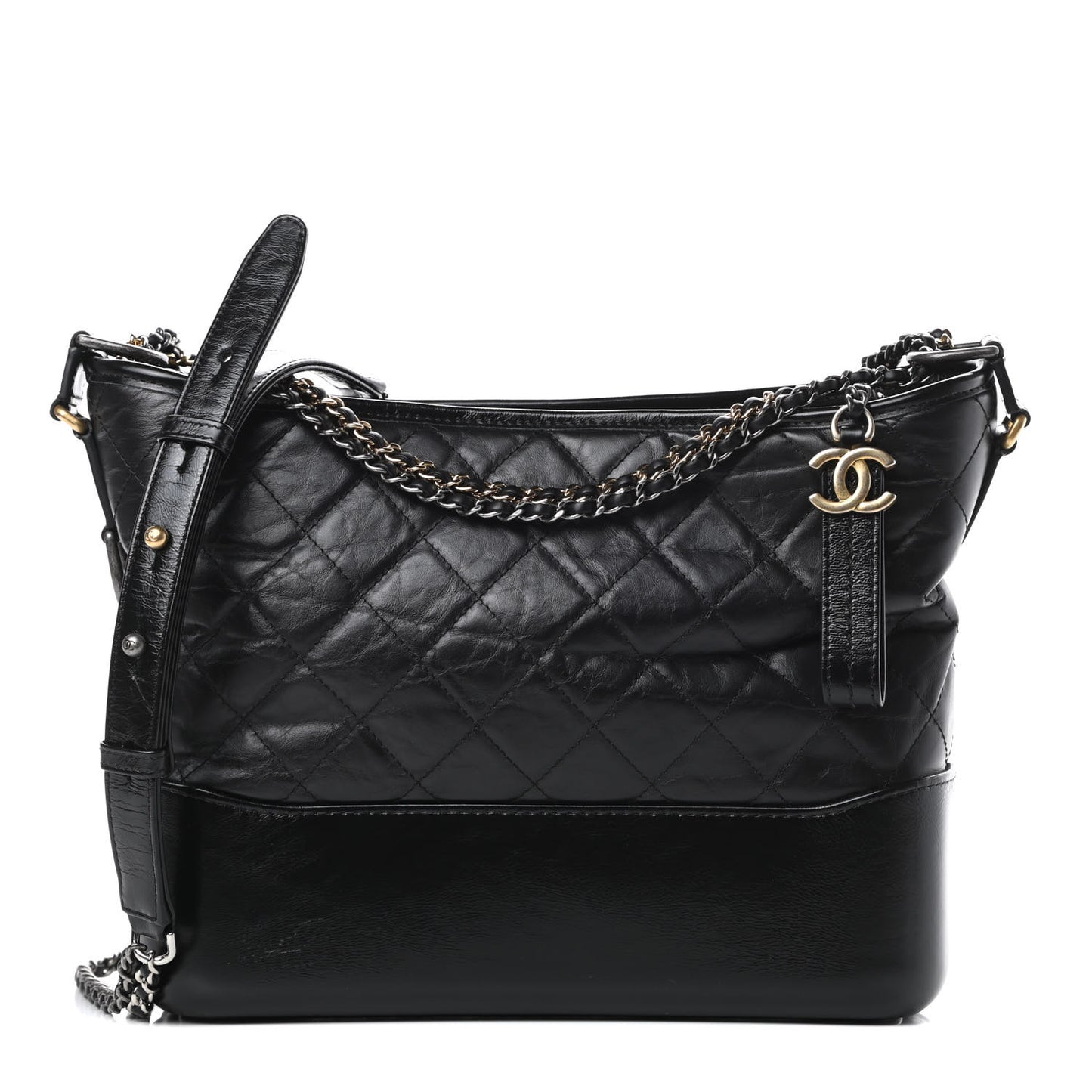 Aged Calfskin Quilted Medium Gabrielle Hobo Black