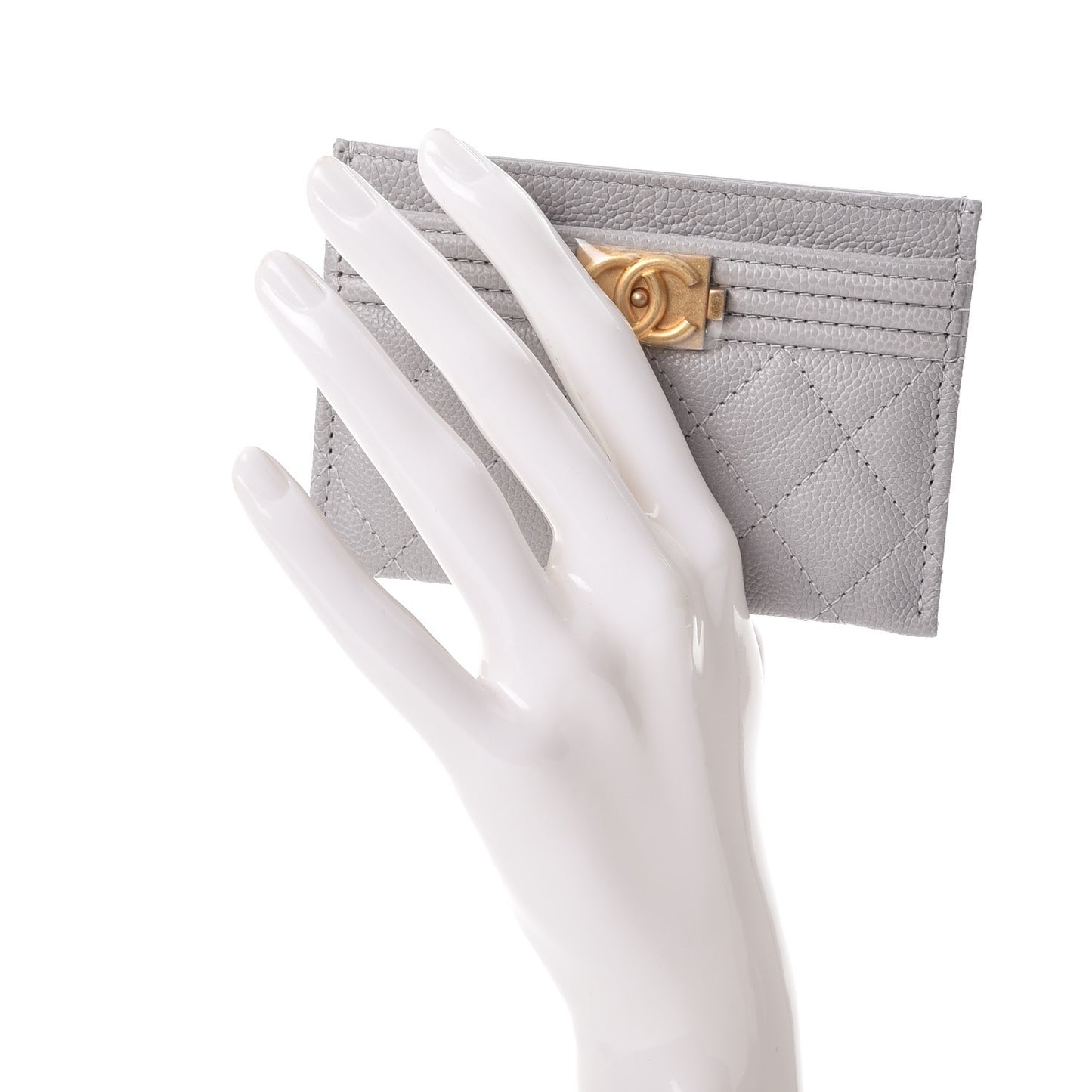 Caviar Quilted Boy Card Holder Grey