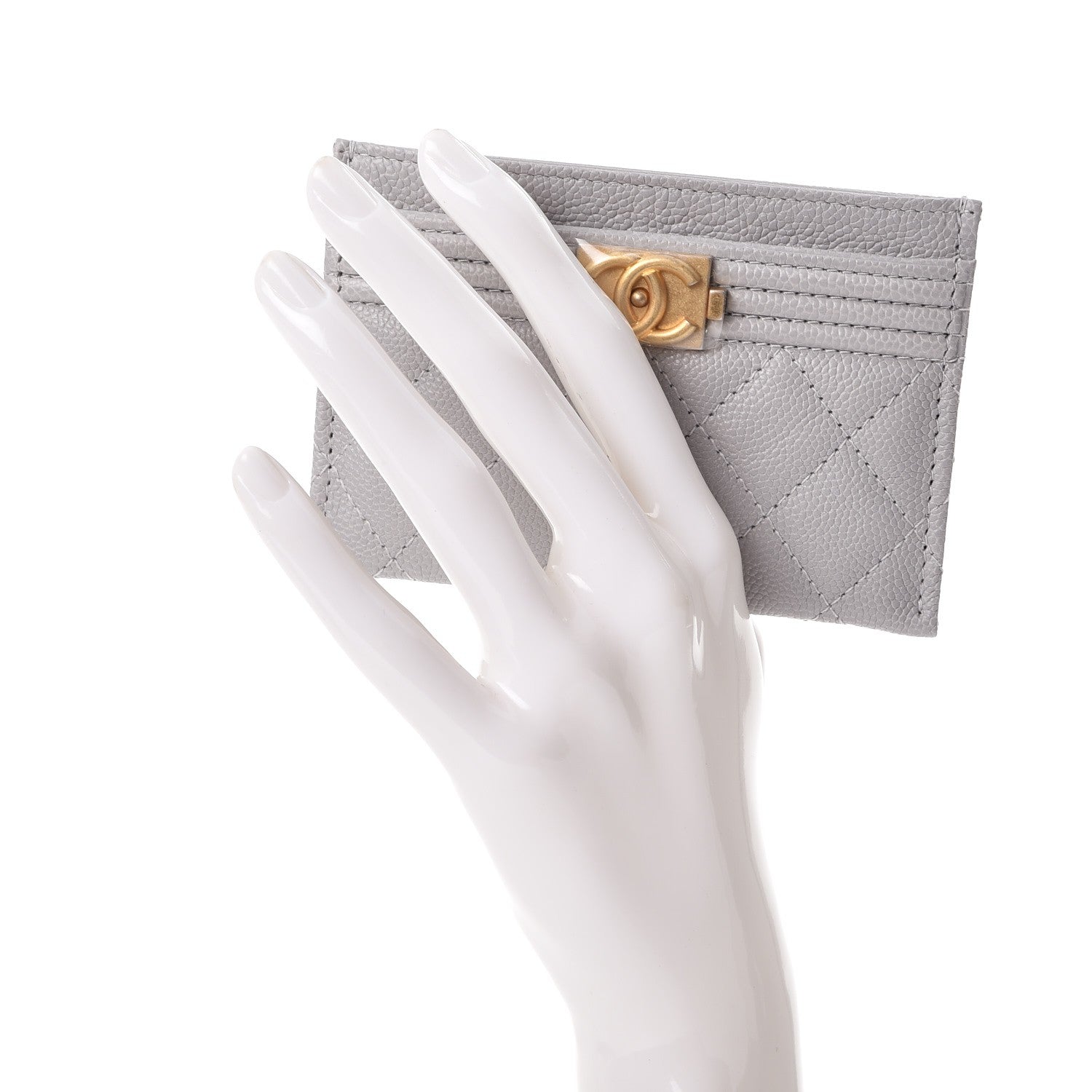 Chanel Caviar Quilted Boy Card Holder Grey 2 of 9