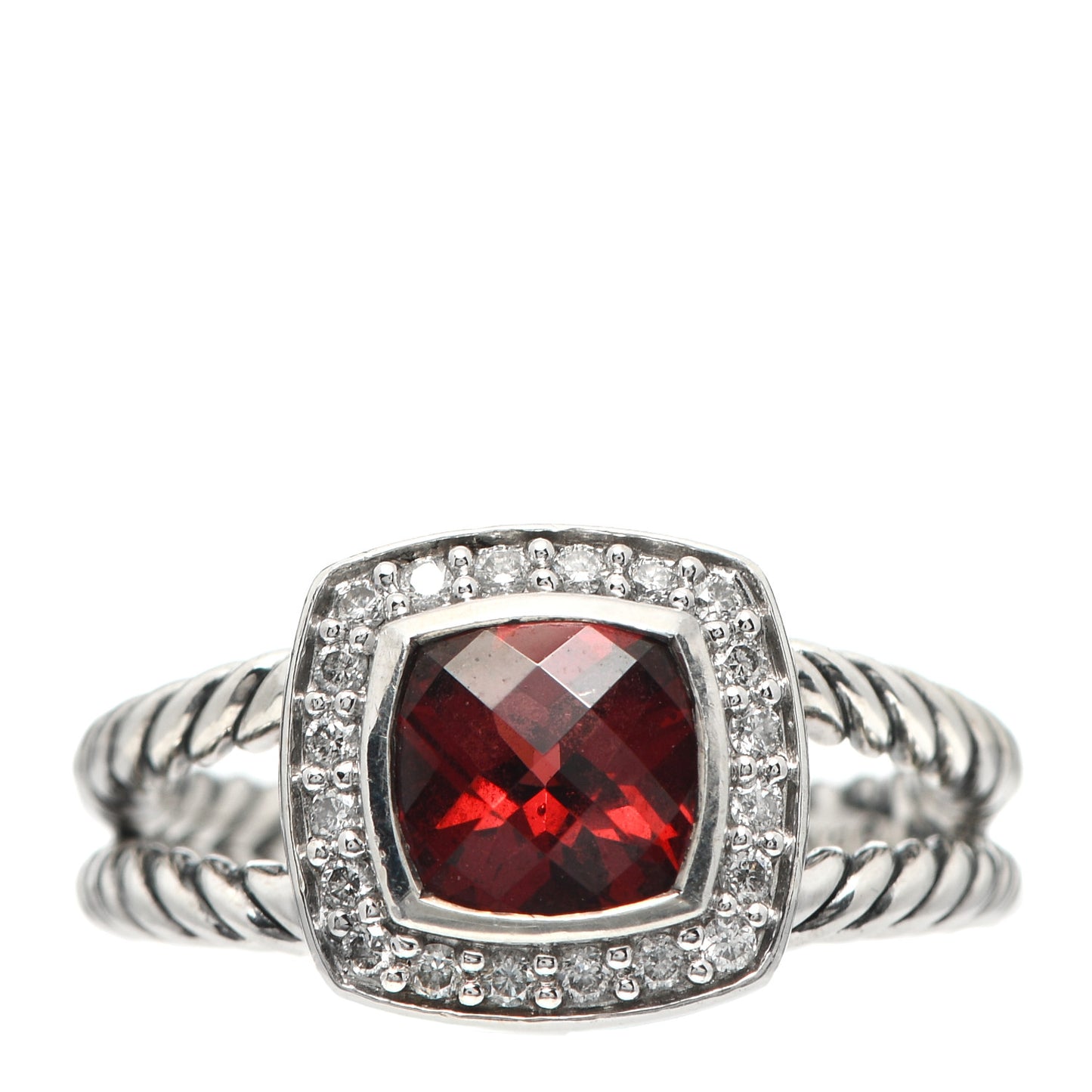 Sterling Silver Diamond Garnet 7mm Petite Albion Ring 55 7.25