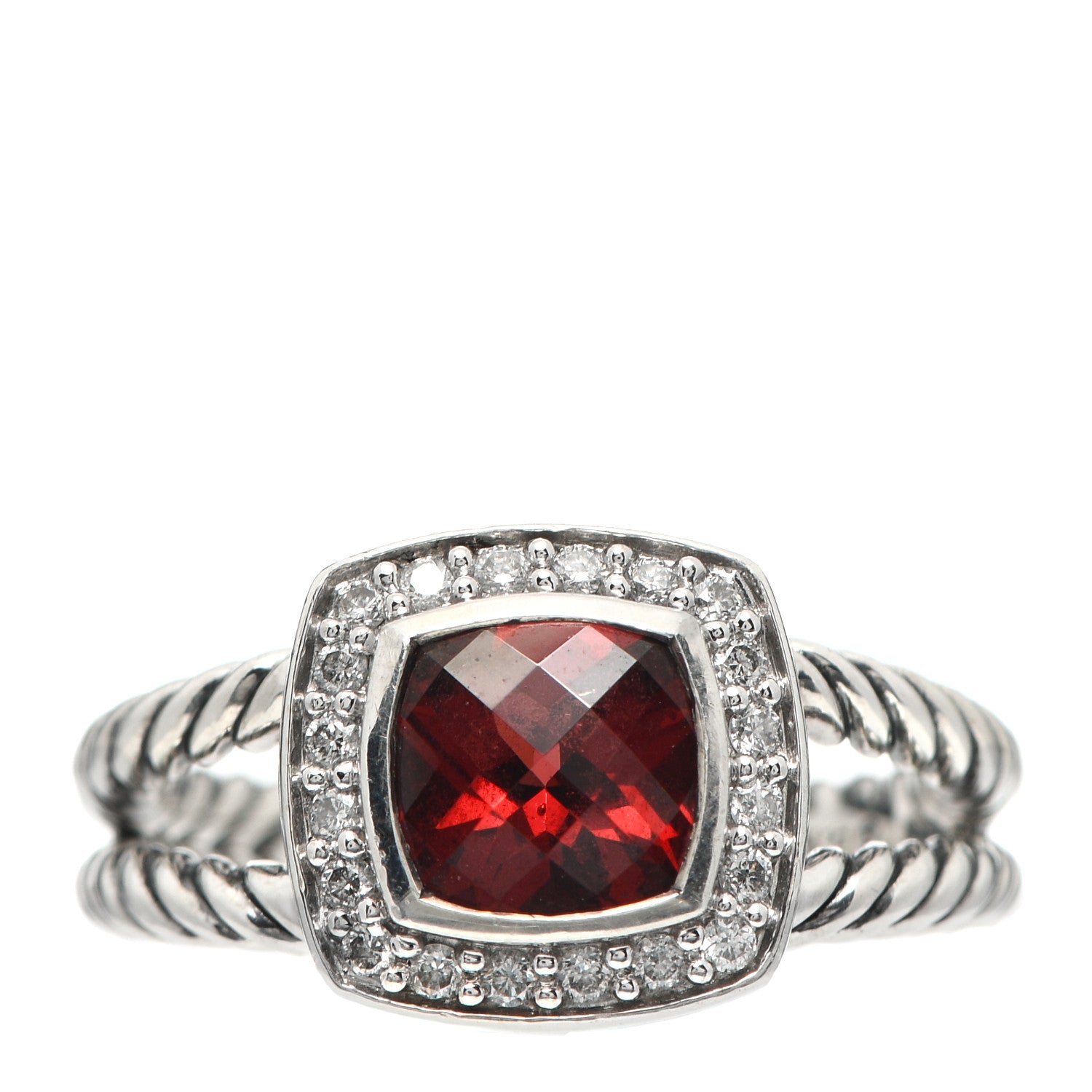 David Yurman Sterling Silver Diamond Garnet 7mm Petite Albion Ring 55 7.25 1 of 5