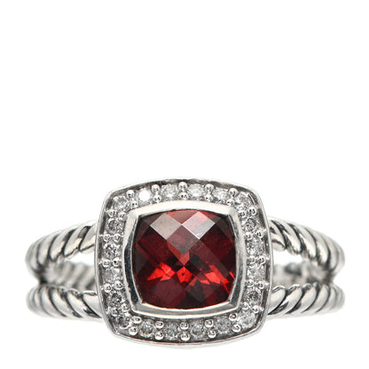 David Yurman Sterling Silver Diamond Garnet 7mm Petite Albion Ring 55 7.25 1 of 5