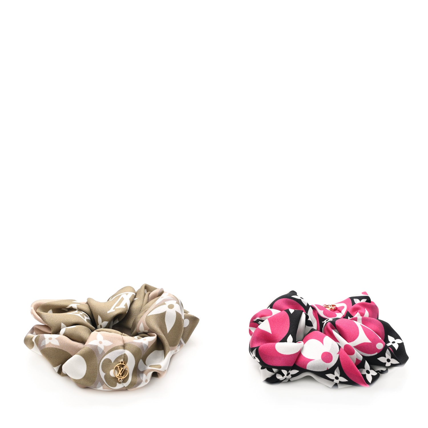 Louis Vuitton Silk Monogram Marbles Scrunchy Set Pink Khaki Beige 5 of 7