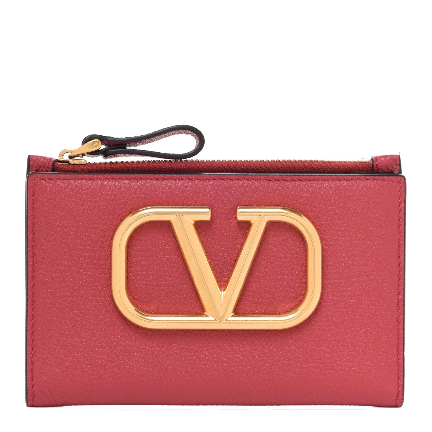 Valentino Garavani Grained Calfskin VLogo Coin Case Card Holder Rouge Pur 1 of 6