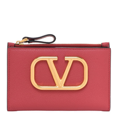 Valentino Garavani Grained Calfskin VLogo Coin Case Card Holder Rouge Pur 1 of 6