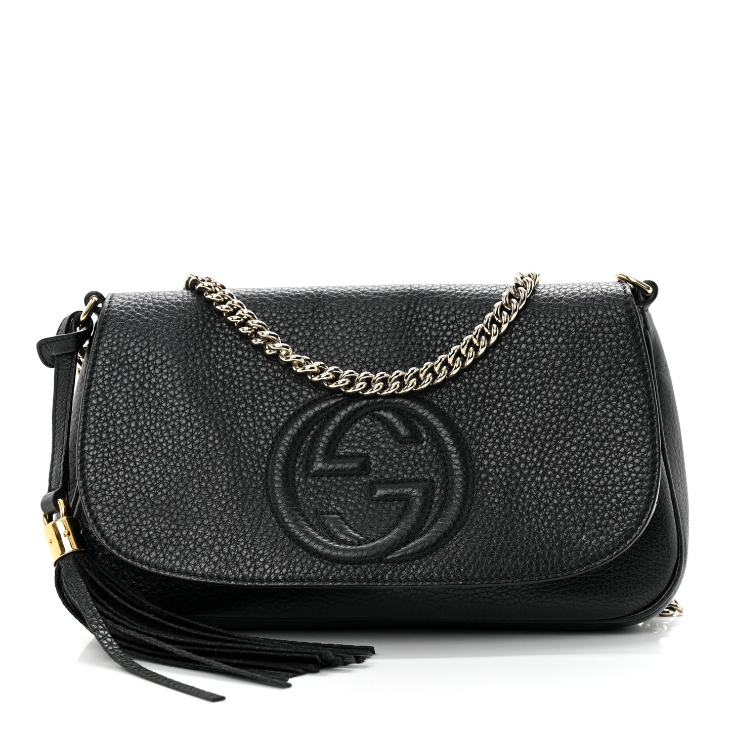 Pebbled Calfskin Medium Soho Flap Crossbody Black