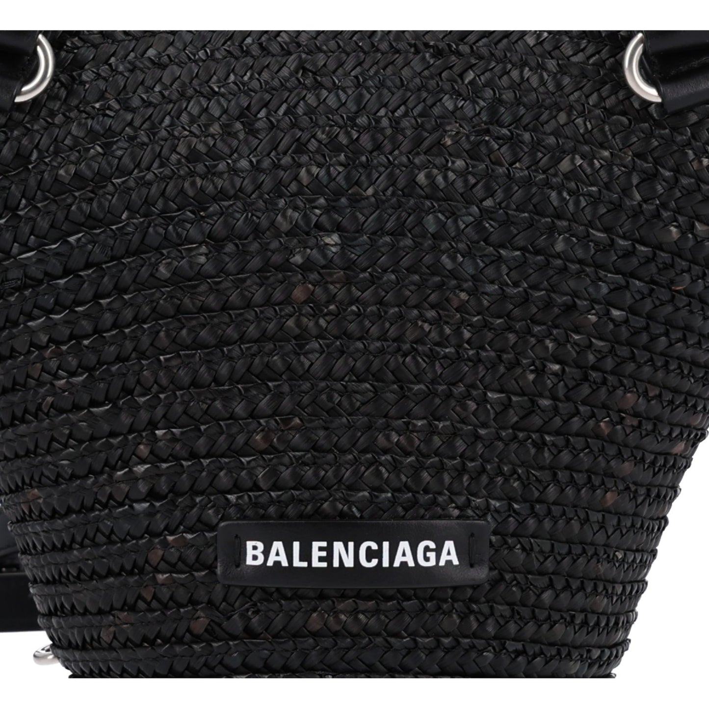 Raffia Woven Mini Le Cagole Tote Bag Black
