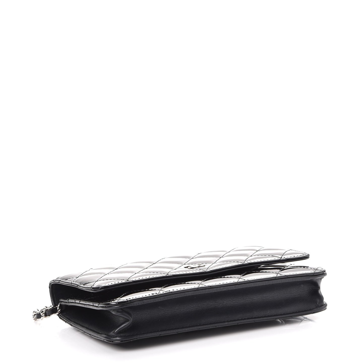 Patent Quilted Wallet On Chain WOC Black