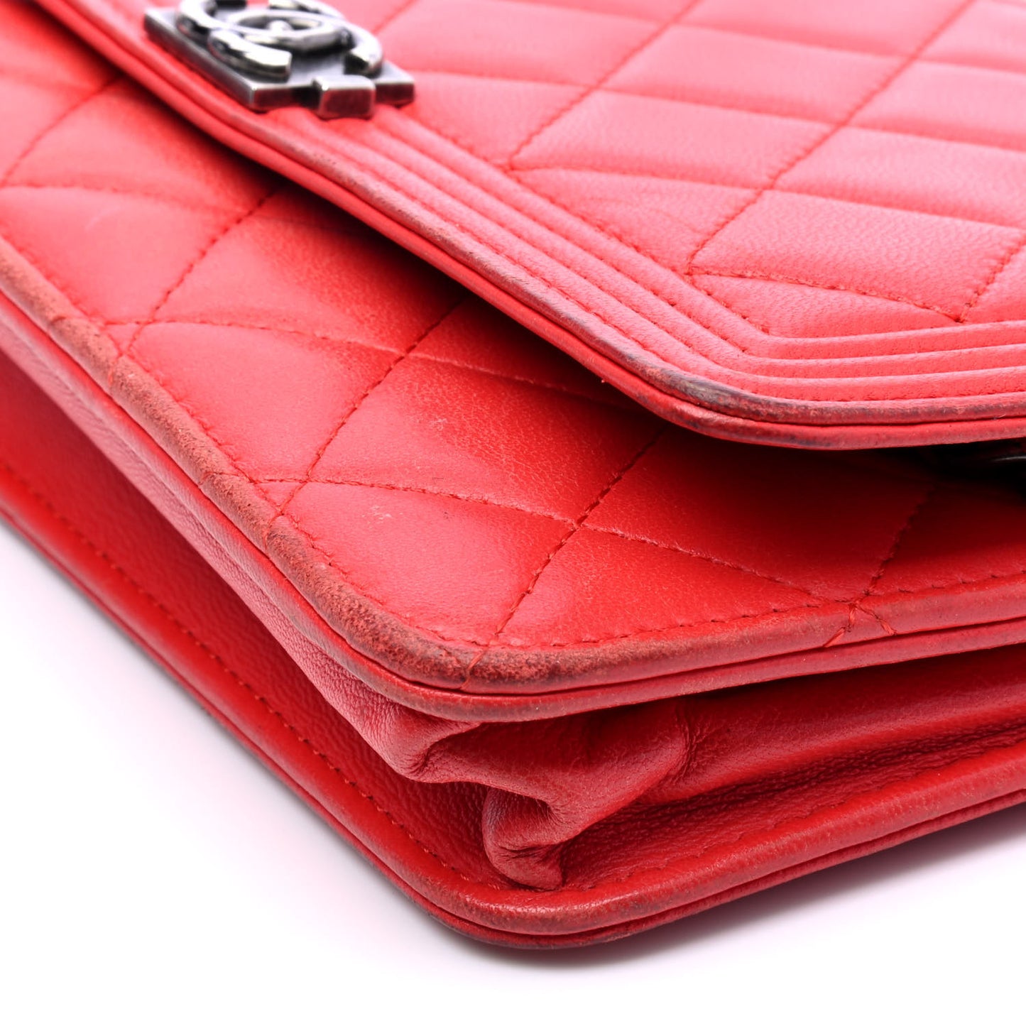 Lambskin Quilted Boy Wallet On Chain WOC Red