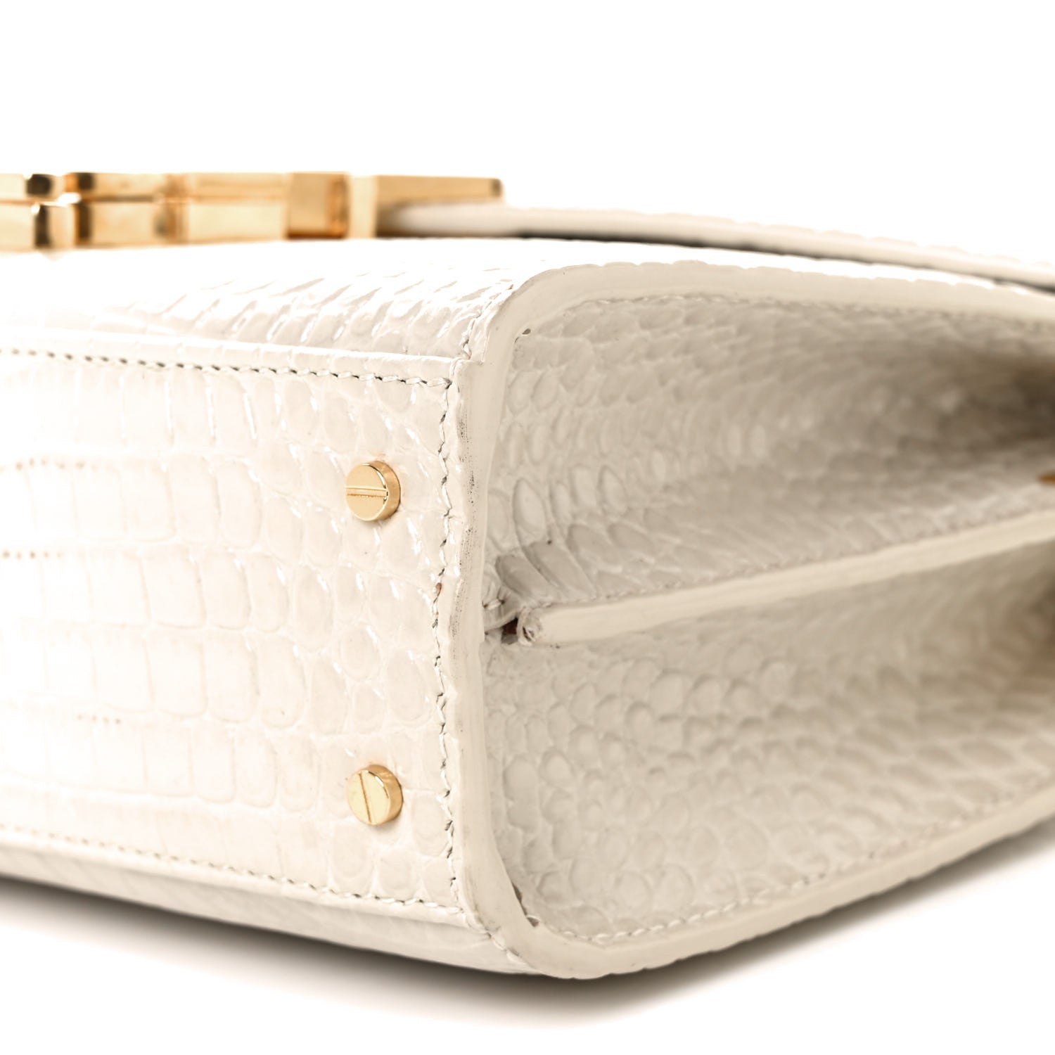 Saint Laurent Crocodile Embossed Mini Classic Monogram Cassandra Top Handle Crema Soft 8 of 8