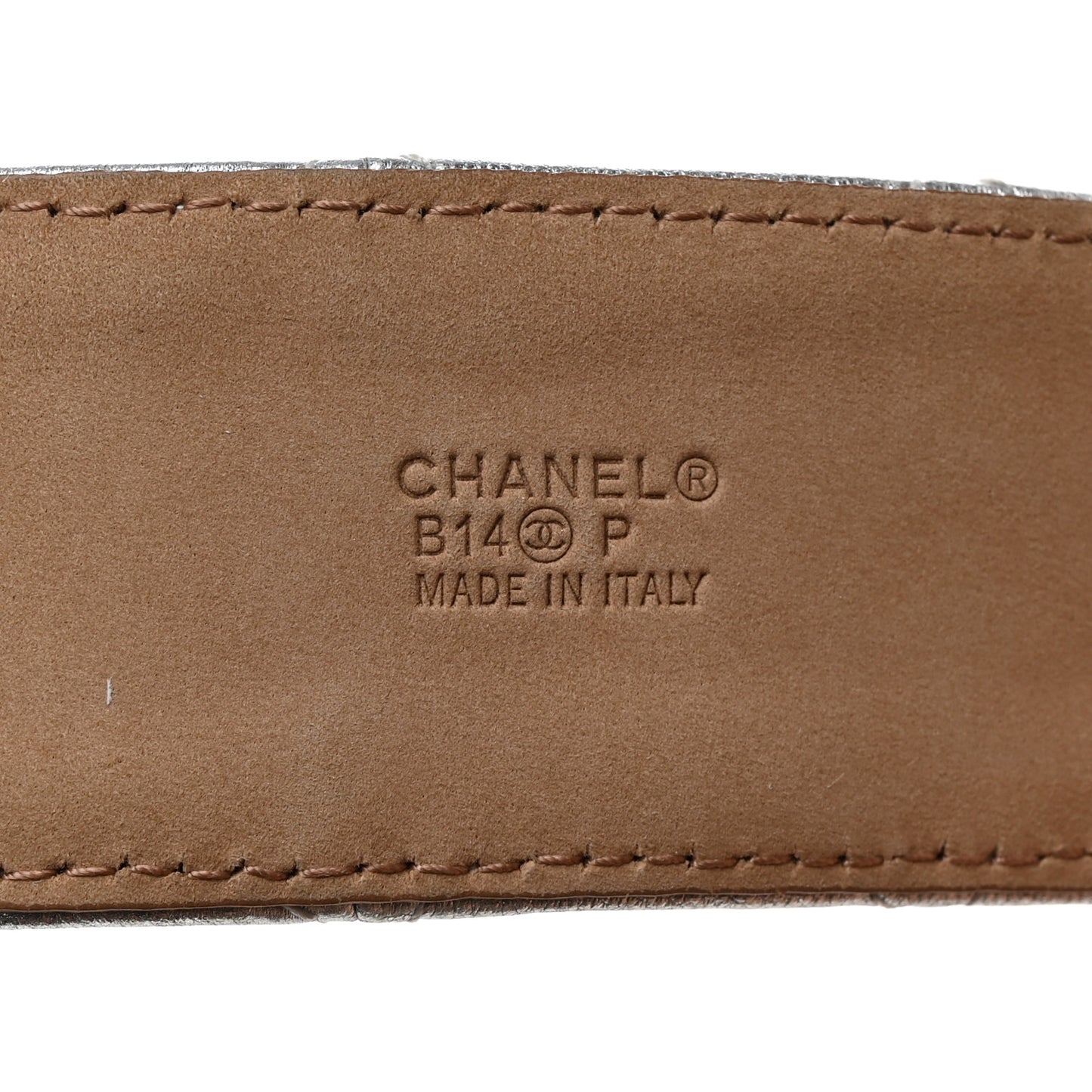 Metallic Lambskin Quilted CC Belt Silver