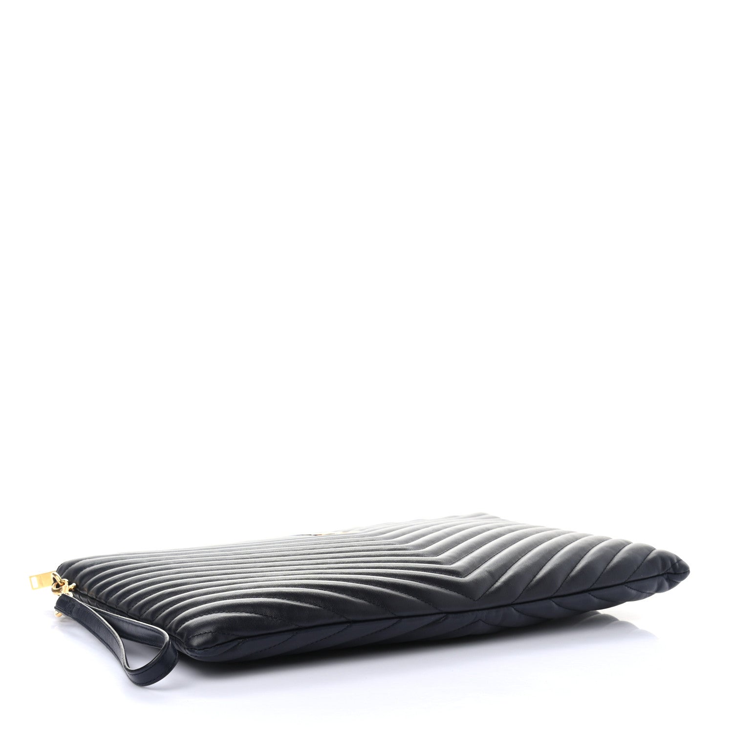Saint Laurent Calfskin Matelasse Chevron Monogram Document Holder Marine 3 of 6