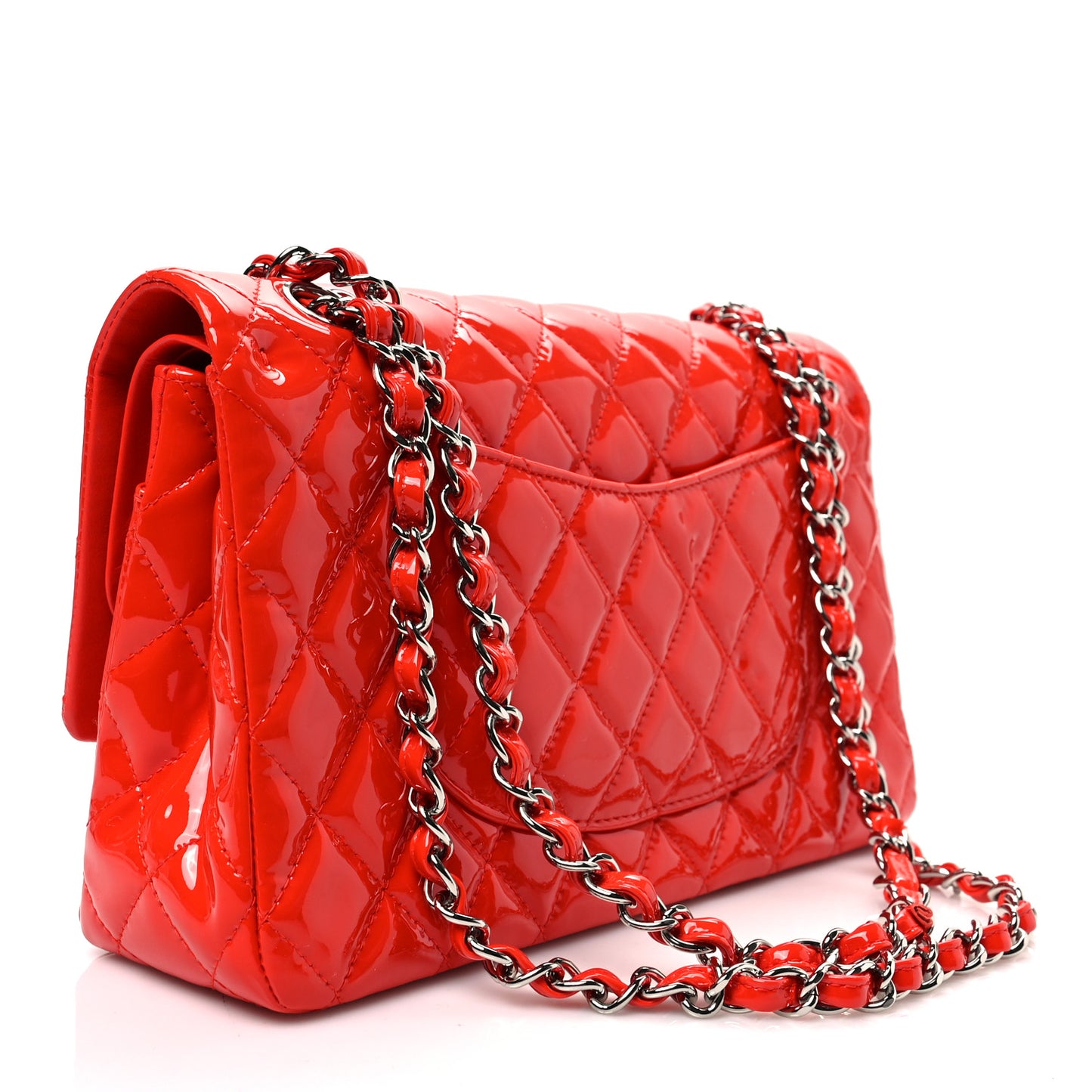 Patent Calfskin Quilted Medium Double Flap Red