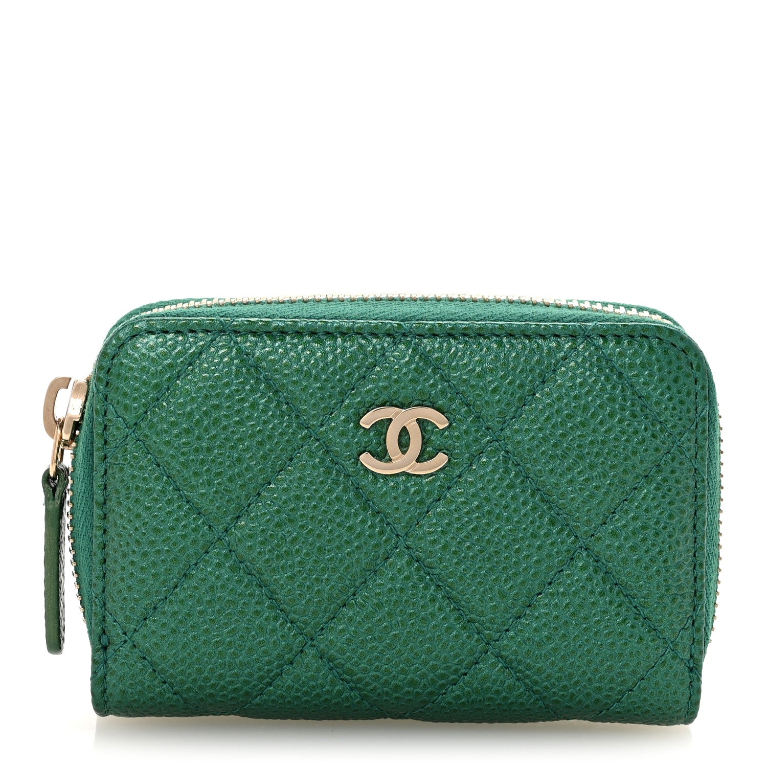 Chanel Metallic Caviar Quilted Zip Coin Purse Green 1 of 9