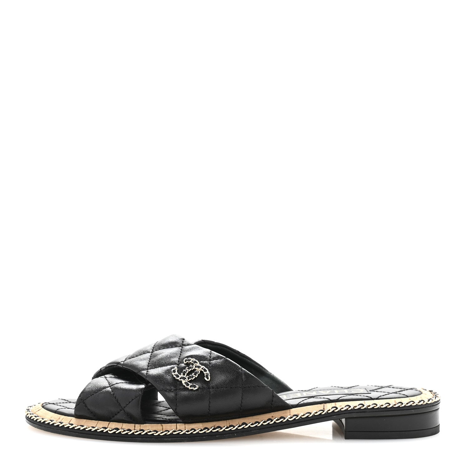 Chanel Lambskin Quilted Chain CC Sandals 39 Black 1 of 10
