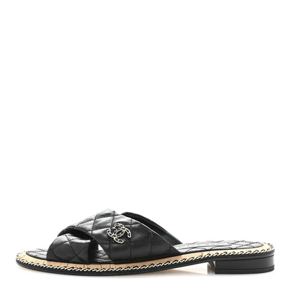 Chanel Lambskin Quilted Chain CC Sandals 39 Black 1 of 10