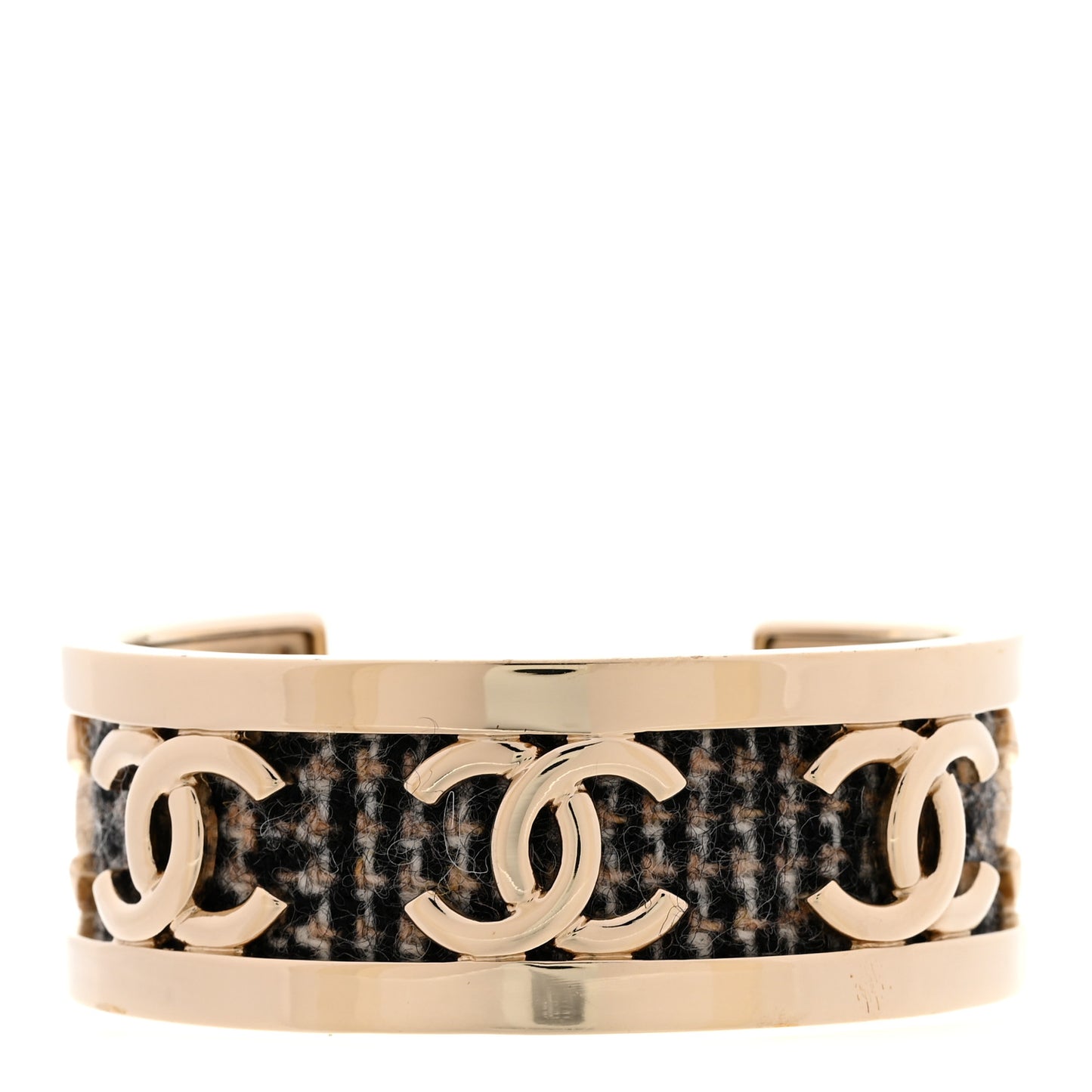 CC Tweed Cuff Bracelet M Gold Beige Black