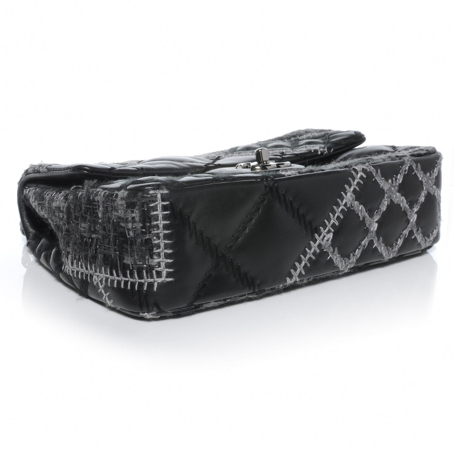 Lambskin Patchwork Stitched Small Flap Black