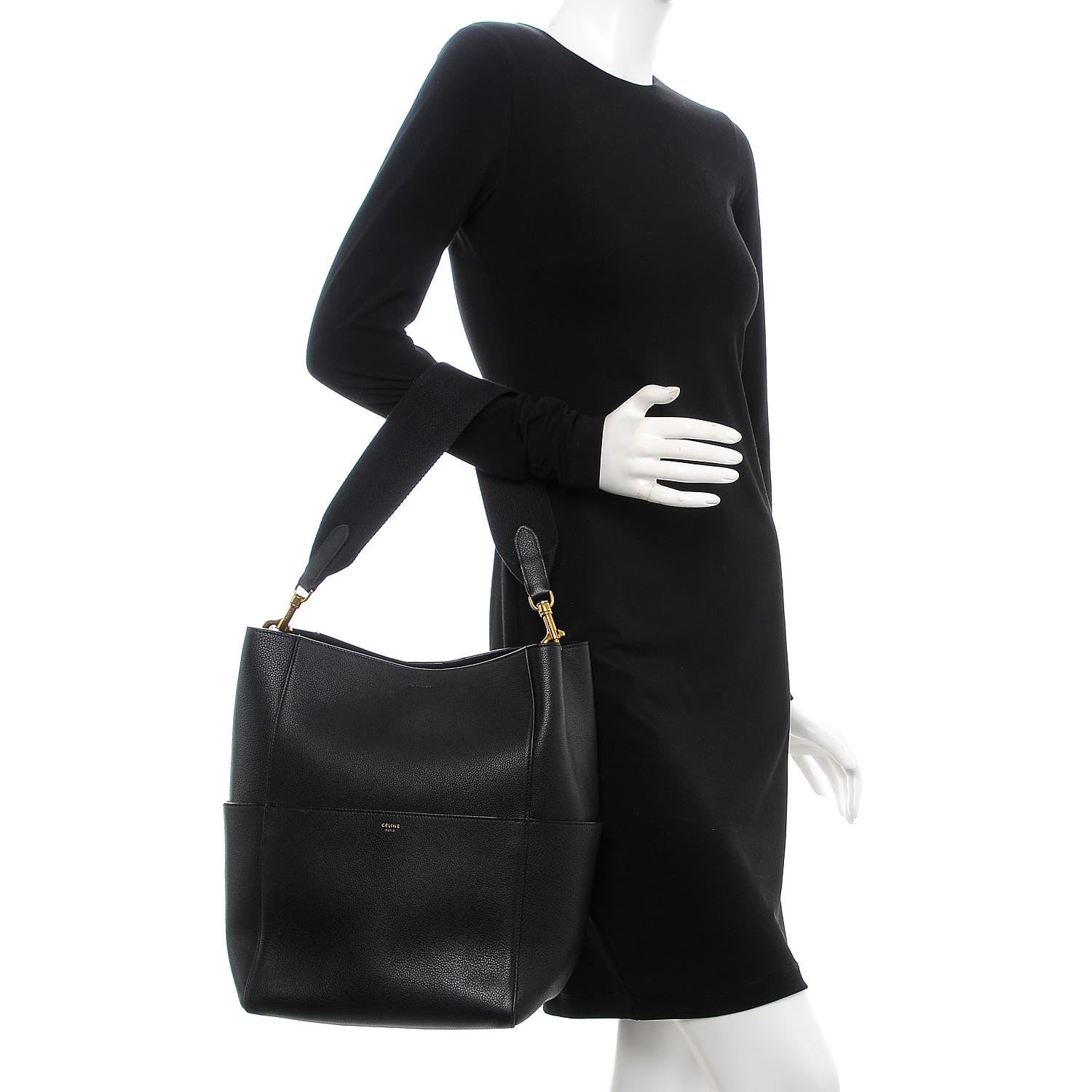 Celine Soft Grained Calfskin Sangle Bucket Bag Black 2 of 6