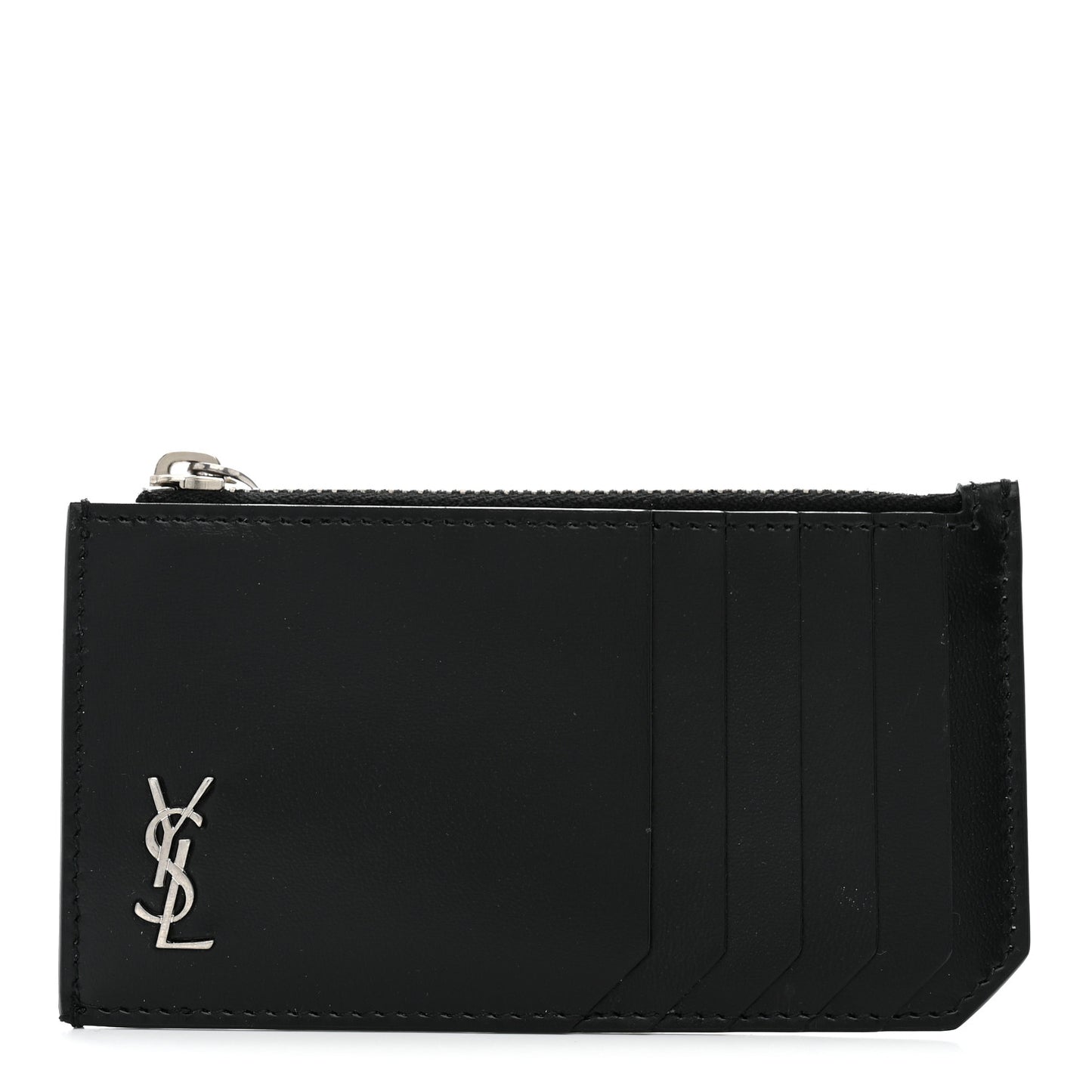 Grained Calfskin Monogram 5 Fragments Zip Pouch Card Holder Black