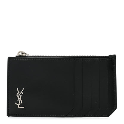 Saint Laurent Grained Calfskin Monogram 5 Fragments Zip Pouch Card Holder Black 1 of 8
