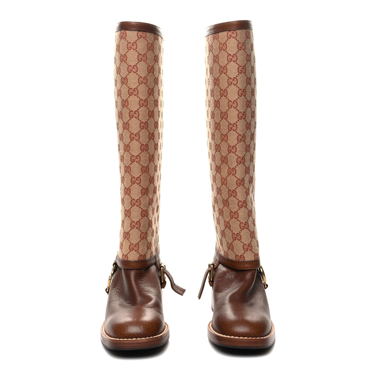 GG Monogram Calfskin Lola Tall Boots 37.5 Beige Ruggine Cuir