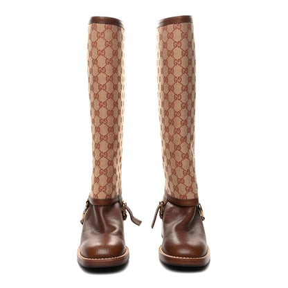 Gucci GG Monogram Calfskin Lola Tall Boots 37.5 Beige Ruggine Cuir 2 of 9