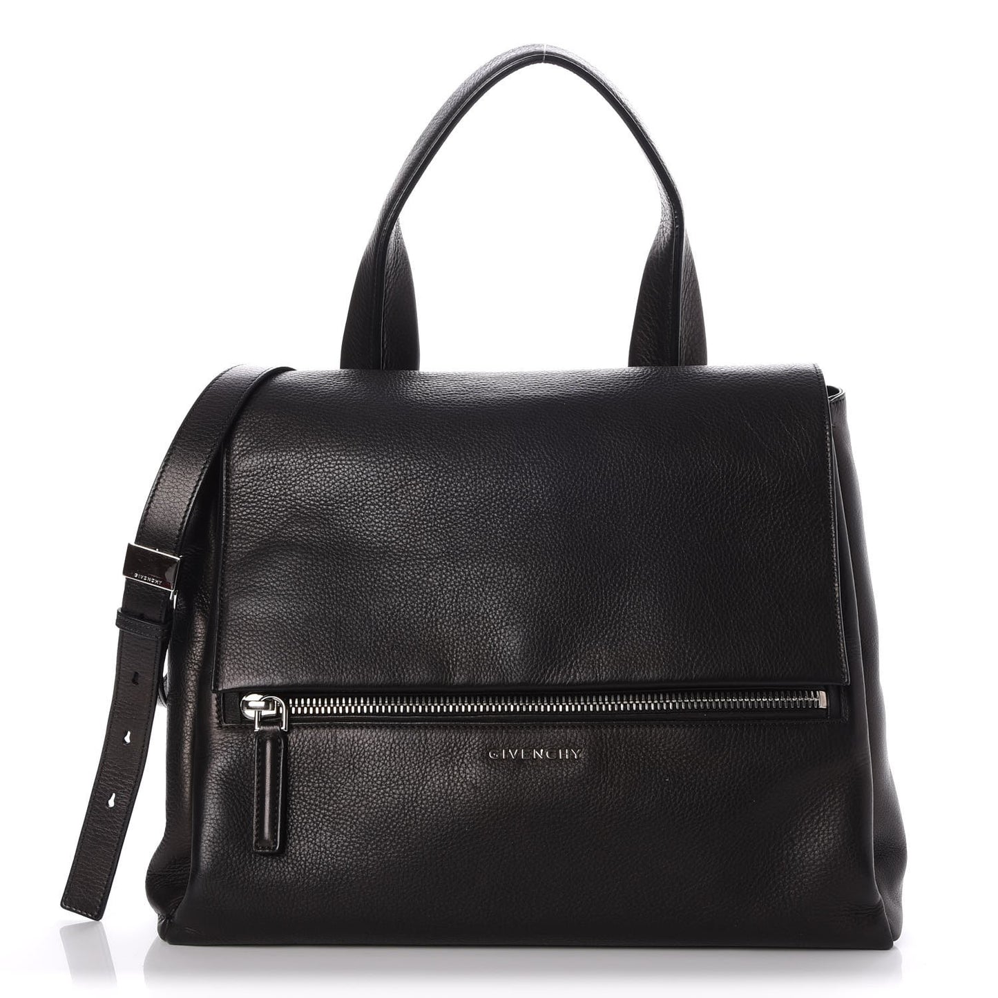 Grained Calfskin Medium Pandora Pure Flap Bag Black