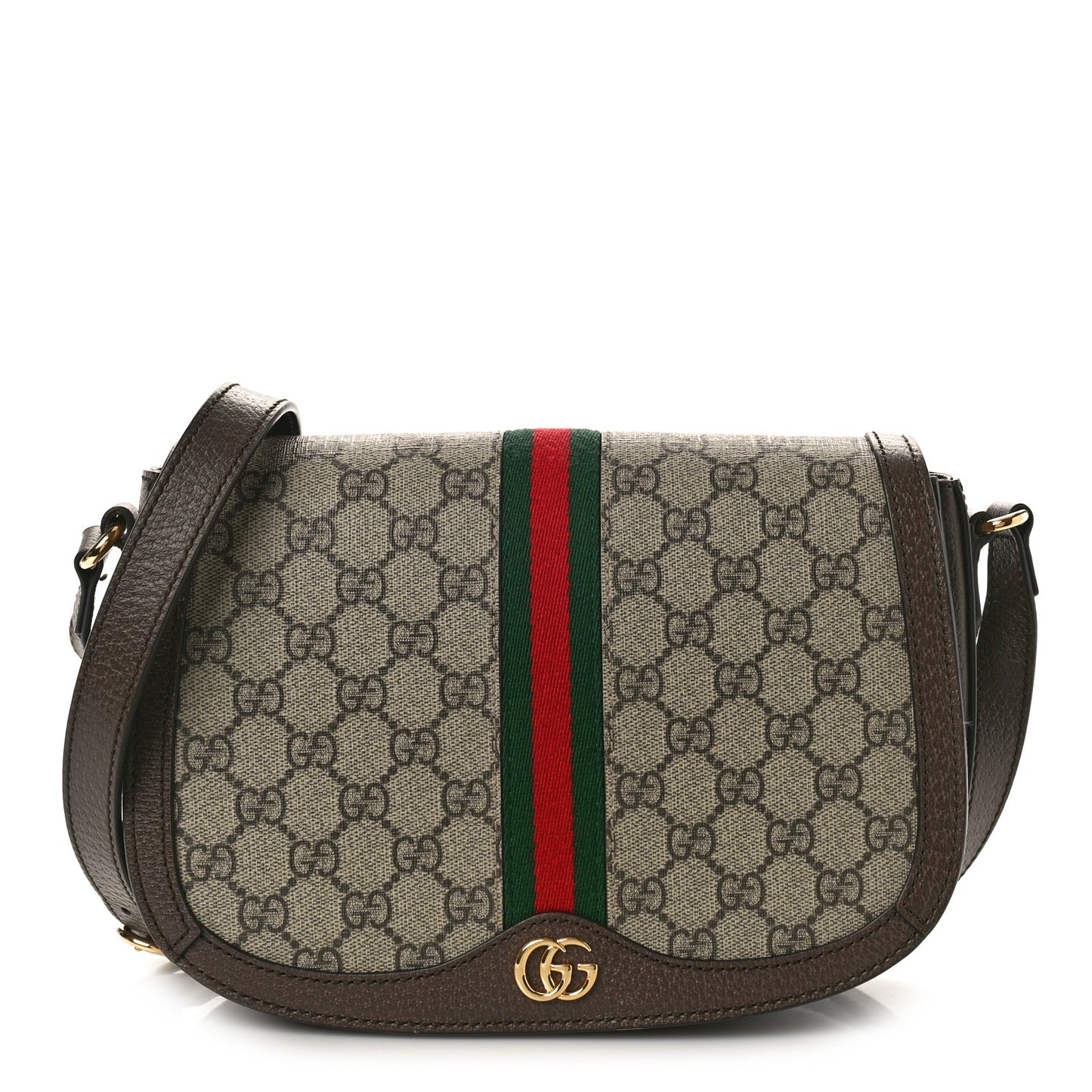 GG Supreme Monogram Web Small Ophidia Flap Messenger Bag Brown